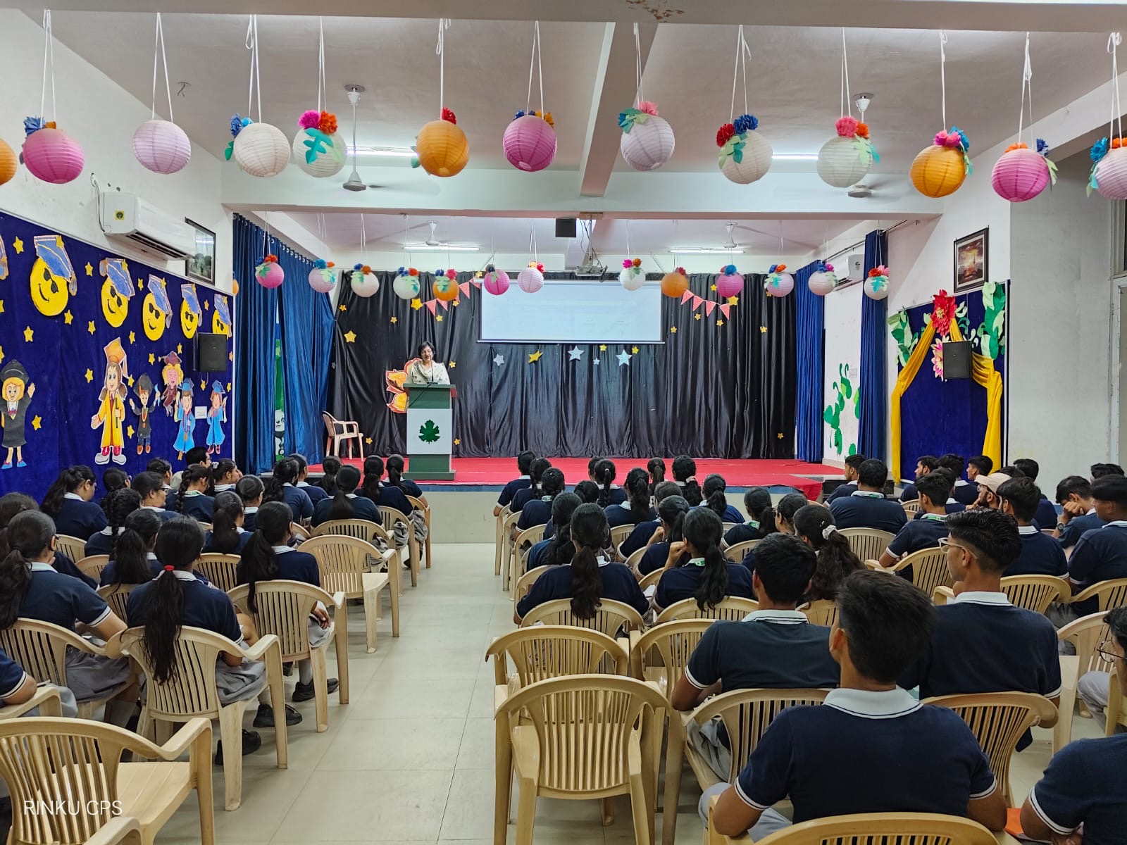 The school auditorium prepared for an arts programme