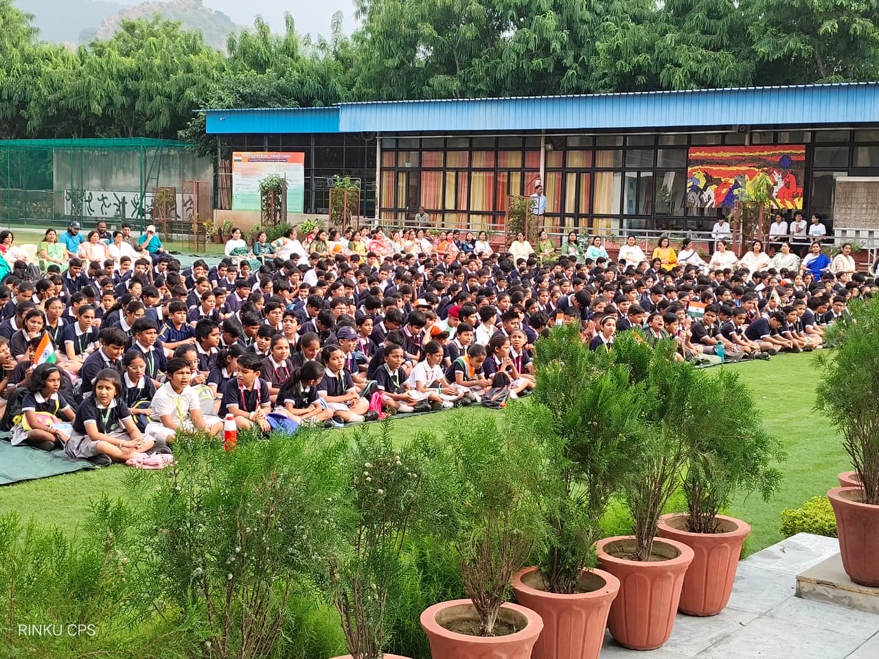 Students and teachers gathered for morning assembly