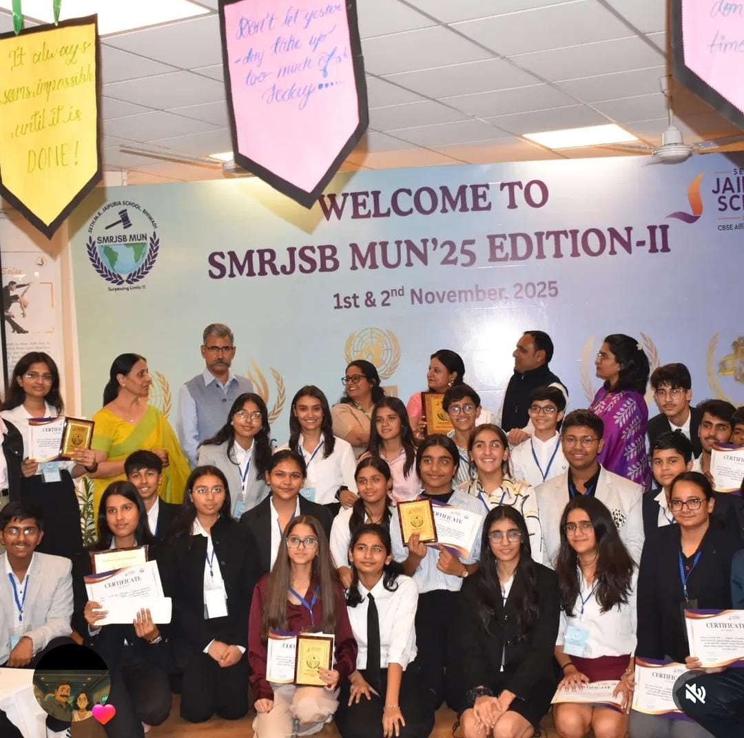 Chinar students celebrating their achievements at SMRJSB MUN 2025